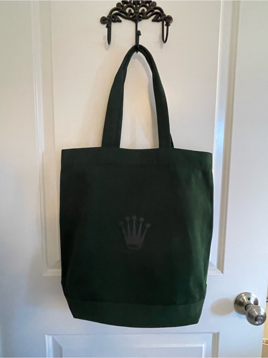 Rolex Dark Green Canvas Messenger Tote With Embroidered Crown Emblem